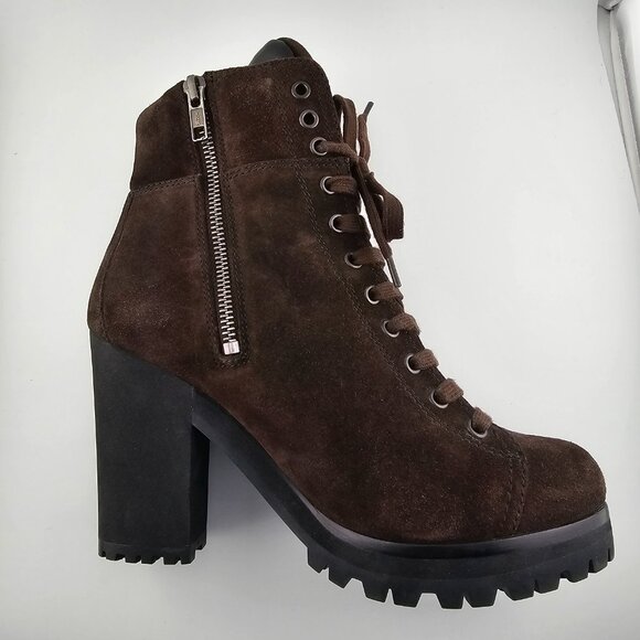 Prada Brown Suede Combat Ankle Boots Size 6.5 - Picture 7 of 13